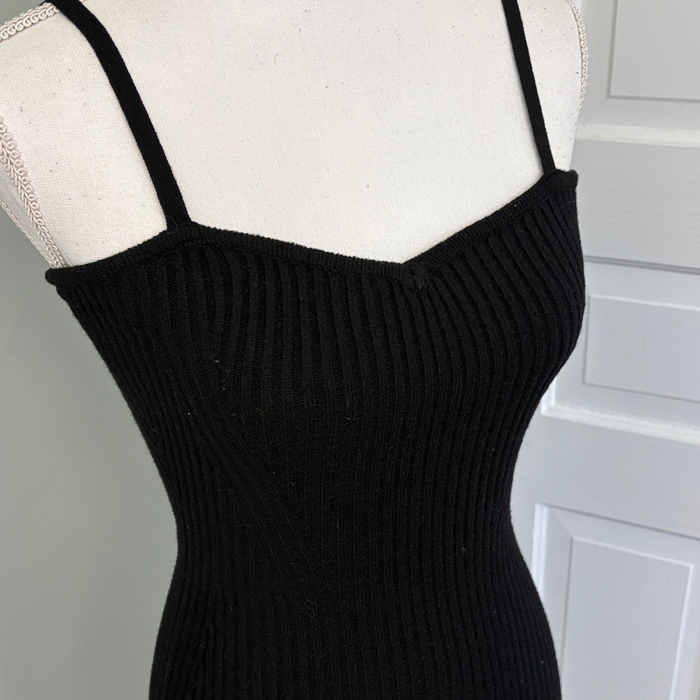 Forever 21 Black Ribbed Knit Bodycon Dress Spaghetti Strap Mid Length Small - Picture 2 of 5